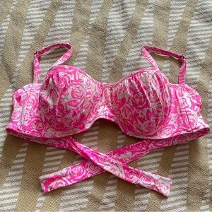 Coco Rave Pink & White Rose Bikini Top w Tieback & Formed Chest 38DD/XL